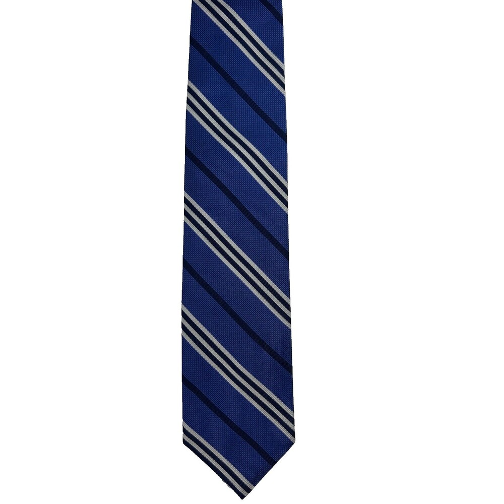 Brooks Brothers Men’s 100% Silk Tie Blue Navy Silver Stripe Made in NY 58.5 x 3. - Picture 3 of 6
